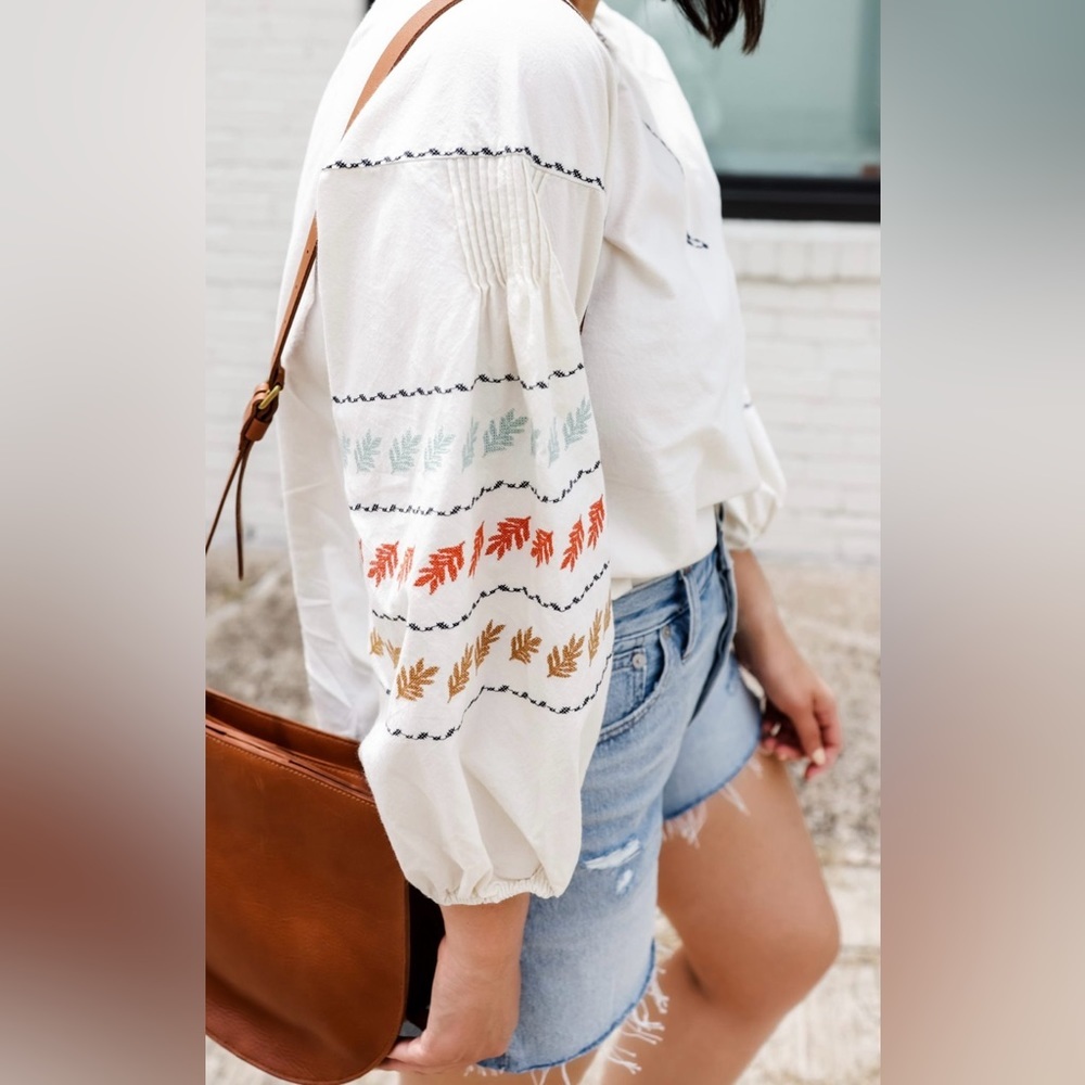 Madewell Embroidered-Sleeve Popover Top - Picture 2 of 13